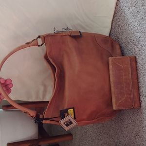 NWT FRYE melissa hobo with matching wallet in color beige.